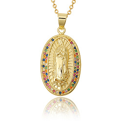 D396 Copper Inlaid Zirconia Virgin Mary Pendant Necklace for Women's Religious Jewelry