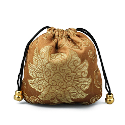 Peru Chinese Style Silk Brocade Jewelry Packing Pouches, Drawstring Gift Bags, Auspicious Cloud Pattern, Peru, 11x11cm
