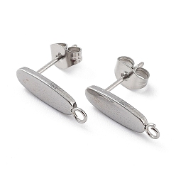Stainless Steel Color 201 Stainless Steel Oval Stud Earring Findings, with 304 Stainless Steel Pins & with Horizontal Loops, Stainless Steel Color, 16x4.5x1.4mm, Hole: 1.6mm, Pin: 0.7mm