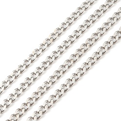 Platinum Rhodium Plated 925 Sterling Silver Faceted Curb Chains, Soldered, Platinum, Link: 3x2x1mm