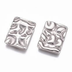 Stainless Steel Color 304 Stainless Steel Cabochons, Fit Floating Locket Charms, Rectangle, Hammered, Stainless Steel Color, 14x10x1.5mm