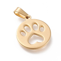 Golden 304 Stainless Steel Pendants, Laser Cut, Flat Round with Dog Footprint, Golden, 21x18x2mm, Hole: 7x3mm