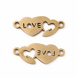Golden 201 Stainless Steel Connector Charms, Double Heart Links with Love, Golden, 7.5x18x1mm, Hole: 1.4mm