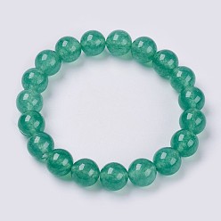 Sea Green Natural Jade Beaded Stretch Bracelet, Dyed, Round, Sea Green, 2 inch(5cm), Beads: 8mm, about 22pcs/strand