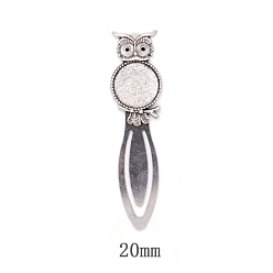 Owl Tibetan Style Antique Silver Plated Zinc Alloy Bookmarks Cabochon Settings, Bookmark Findings, Owl Pattern, Tray: 20mm
