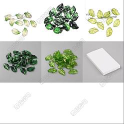 Mixed Color 100Pcs 5 Colors Handmade Lampwork Pendants, Leaf Charms, Mixed Color, 28x17x3.5mm, Hole: 1.2mm, 20pcs/color