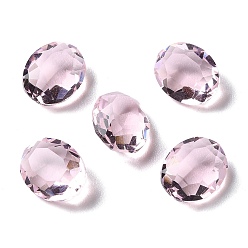 Pearl Pink Transparent Glass Rhinestone Cabochons, Faceted, Pointed Back, Oval, Pearl Pink, 10x8x5mm