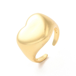 Real 18K Gold Plated Brass Open Cuff Rings, Heart Signet Rings, Real 18K Gold Plated, Inner Diameter: 18mm