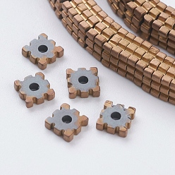 Copper Plated Vacuum Plating Electroplate Non-magnetic Synthetic Hematite Beads Strands, Frosted, Grade A, Square, Copper Plated, 4x4x1mm, Hole: 1mm, about 390pcs/strand, 15.7 inch(40cm)