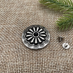 Black Flower Pattern Flat Round Alloy Coin Screwback Rivets, with Plastic Imitation Turquoise, for Clothes Bag Shoes Leather Craft, Black, 30mm