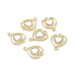 White Alloy Enamel Connector Charms, Heart Links, with Crystal Rhinestone, Light Gold, Cadmium Free & Lead Free, White, 21x16x2.5mm, Hole: 2mm