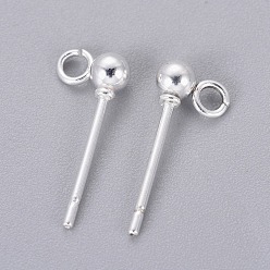 Silver 304 Stainless Steel Ball Stud Earrings Findings, with Loop, Round, Silver Color Plated, 13.5~15x5.5mm, Hole: 1.6mm, Pin: 0.7mm