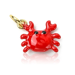 Rouge Laiton émail pendentifs, charmes de crabe, sans cadmium et sans plomb, crémaillère plaquage, plaqué longue durée, avec anneau de saut, rouge, 9.5x12.5x3.5mm, Trou: 3mm