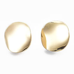 Real 18K Gold Plated Brass Stud Earring Findings, with Loop, Real 18K Gold Plated, 15x15mm, Hole: 2mm, Pin: 0.7mm