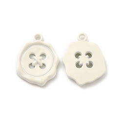 Floral White Spray Painted Alloy Pendants, Button Charm, Floral White, 21x16x3mm, Hole: 1.8mm
