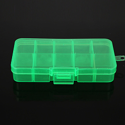 Spring Green 10 Grids Transparent Plastic Removable Bead Containers, with Lids and Spring Green Clasps, Rectangle, Spring Green, 12.8x6.5x2.2cm