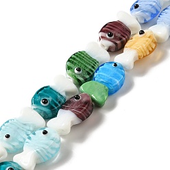 Colorful Handmade Lampwork Beads Strands, Fish, Colorful, 20~21x12~12.5x7.5~10.5mm, Hole: 1.2mm, about 20pcs/strand, 16.26 inch(41.3cm)