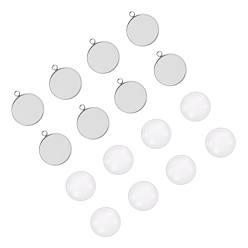 Stainless Steel Color DIY Pendant Making, 304 Stainless Steel Pendant Cabochon Settings and Transparent Glass Cabochons, Flat Round, Stainless Steel Color, Tray: 25mm, 32x27x2mm, Hole: 3mm, 24.5~25x6~7mm