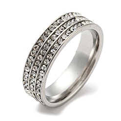 Stainless Steel Color 304 Stainless Steel with Rhinestone Wide Band Rings, Stainless Steel Color, US Size 6(16.5mm)