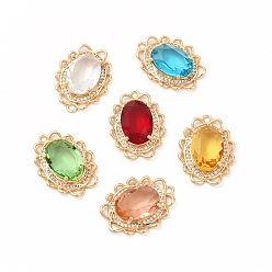 Mixed Color Brass with K9 Glass Charms, Golden, Oval Charms, Mixed Color, 24x17.5x5.5mm, Hole: 1.6mm