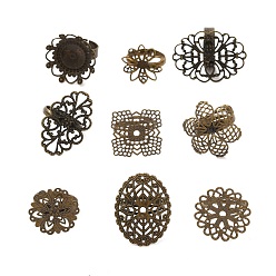 Античная Бронза Регулируемые латунные компоненты филигрань кольцо, разнообразные, античная бронза, 17~18 мм