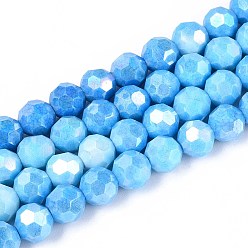Темно-Голубой Антикоррозийные гальванические стеклянные бусины, имитация драгоценных камней, круглые, с покрытием AB цвета, граненый(32 граненый), глубокое синее небо, 10 мм, отверстие : 1.2 мм, около 37 шт / нитка, 14.96'' (38 см)