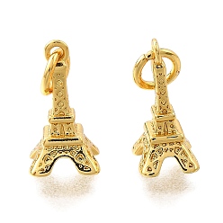 Настоящее золото 18K Латунные подвески, долговечный, Эйфелева башня, без свинца и без кадмия, реальный 18 k позолоченный, 13x7x6 мм, отверстие : 3.3 мм