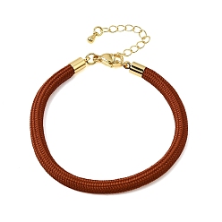 Sienna Braided Round Polyester Cord Bracelet Makings, with Brass Findings and 202 Stainless Steel Lobster Claw Clasps, Golden, Sienna, 7.28 inch(18.5cm)