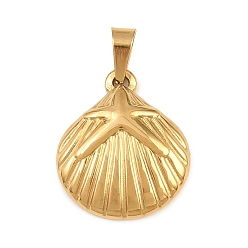 Golden Ion Plating(IP) 304 Stainless Steel Pendants, with 201  Stainless Steel Ice Pick Pinch Bails, Shell Shape Charms, Golden, 19x16x3mm, Hole: 6x3mm.