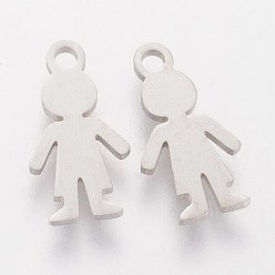 Stainless Steel Color 304 Stainless Steel Charms, Laser Cut, Boy Silhouette Charms, Laser Cut, Stainless Steel Color, 14x7x1mm, Hole: 1.5mm
