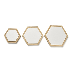 Floral White 3Pcs 3 Sizes Bamboo with PU Leather Jewelry Display Tray Sets, Hexagon, Floral White, 11.5~17.2x10~15x1.8cm, 1pc/size