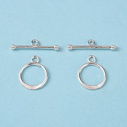 Sterling Silver 925 Sterling Silver Toggle Clasps, Ring: 16x12mm, Bar: 21x6mm, Hole: 2mm