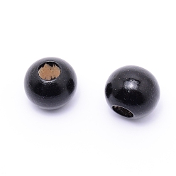 Black Spray Painted Xanthorroea Wood Beads, Round, Black, 20x16.5mm, Hole: 7mm, 100pcs/bag