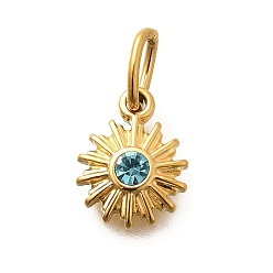 Темно-Голубой 304 из нержавеющей стали амулеты горный хрусталь, ионное покрытие (ip), глубокое синее небо, 11.5x9.5x2.5 мм, отверстие : 4.5 мм