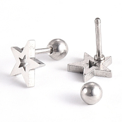 Stainless Steel Color 201 Stainless Steel Barbell Cartilage Earrings, Screw Back Earrings, with 304 Stainless Steel Pins, Star, Stainless Steel Color, 8.5x8.5x2mm, Pin: 1mm