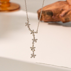 Платина Латунные кулоны с микропаве из прозрачных кубических цирконий 5 подвеска в виде цветка для женщин, платина, 15.75 дюйм (40 см)