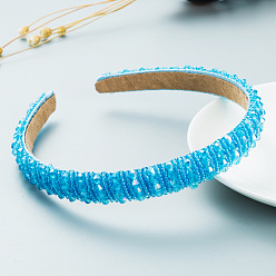 Deep Sky Blue Bling Bling Glass Beaded Hairband, Party Hair Accessories for Women Girls, Deep Sky Blue, 12mm