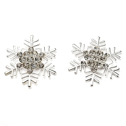 Silver Alloy Rhinestone Cabochons, Christmas, Snowflake, Silver, 50x43x6.5mm