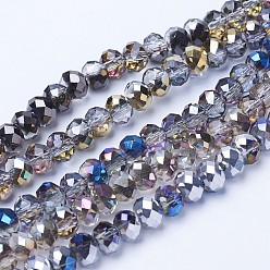 Mixed Color Electroplate Transparent Glass Beads Strands, Half Plated, Faceted, Rondelle, Mixed Color, 6x5mm, Hole: 1mm, about 85~88pcs/strand, 16.1~16.5 inch(41~42cm)