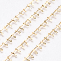 Real 18K Gold Plated Brass Handmade Curb Chains, with Charms, with Spool, Long-Lasting Plated, Soldered, Real 18K Gold Plated, 1.5x1.2x0.3mm, 6x2x2mm, about 32.8 Feet(10m)/roll