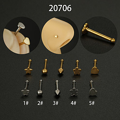 Золотой 316l хирургические кольца для носовых костей из нержавеющей стали, сердце, золотые, 6 мм, штифты : 0.8 мм