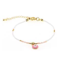 Pink Богемные браслеты из сплава с эмалью и подвесками, Украшения из стеклянного бисера для женщин, злые глаза, розовые, 11.02 дюйм (28 см)