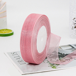 Pale Violet Red Polyester Organza Ribbon, for Christmas Decoration, Pale Violet Red, 1 inch(25mm), about 49.21 Yards(45m)/Roll