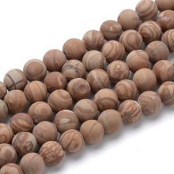 Wood Lace Stone Natural Wood Lace Stone Round Bead Strands, Frosted Style, 8~8.5mm, Hole: 1mm, about 47pcs/strand, 15.5 inch
