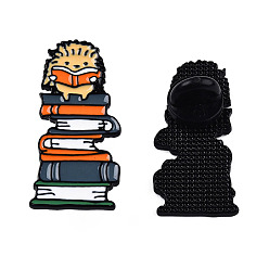Light Salmon Hedgehog Reading Book Enamel Pin, Electrophoresis Black Plated Alloy Badge for Backpack Clothes, Nickel Free & Lead Free, Light Salmon, 34.5x15mm, Pin: 1.2mm