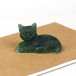 Natural Gemstone Natural Gemstone Cat Display Decorations, Sequins Resin Figurine Home Decoration, for Home Feng Shui Ornament, 80x50x50mm