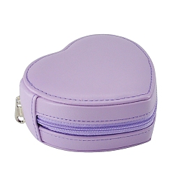 Lilac Heart PU Leather Jewelry Box, Travel Portable Jewelry Case, Zipper Storage Boxes, for Necklaces, Rings, Earrings and Pendants, Lilac, 10x9x4.5cm
