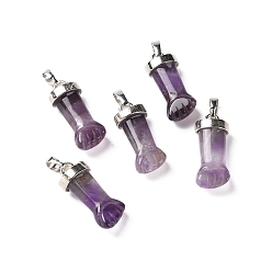 Amethyst Natural Amethyst Pendants, Figa Hand Charms, with Platinum Tone Brass Findings, 19~24x9~10x6mm, Hole: 4X7mm