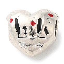 Antique Silver Zinc Alloy Enamel European Beads, Large Hole Beads, Heart with Family, Antique Silver, 11x12x8mm, Hole: 4.5mm