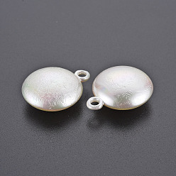 Seashell Color Electroplated ABS Plastic Imitation Pearl Pendants, Flat Round, Seashell Color, 32x26x12.5mm, Hole: 3.5mm